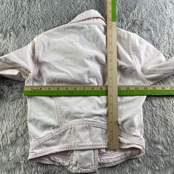 Abercrombie Kids Jean Jacket Girls Small Pink Distressed Denim Rock Retro Zip - Picture 6 of 8